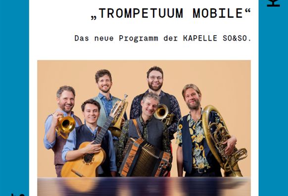 A concert poster for the band SO&SO titled "Trompetuum Mobile". The event takes place on October 10 at 8:00 p.m. in the Cinétheatro Neukirchen.