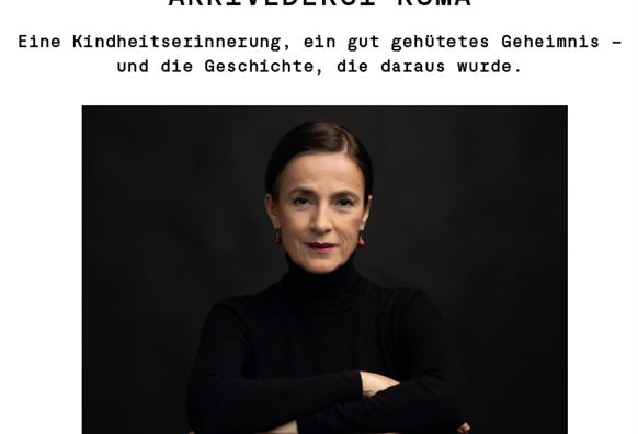 Een reclameposter voor een theatervoorstelling met de actrice Mercedes Echerer. Het bevat informatie over datum, tijd en ticketreservering.