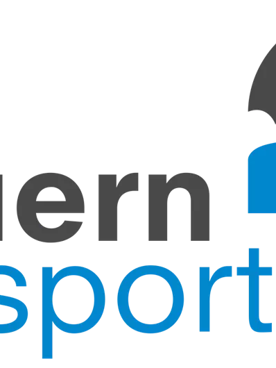 A modern logo of "Tauern Sports" in black and blue. It features stylized mountains and water that reflect nature and sports activities.