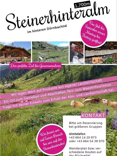 Eine einladende alpine Hütte umgeben von grünen Wiesen und Bergen. Der Ort bietet regionale Produkte und ist ideal für Genuss und Erholung.