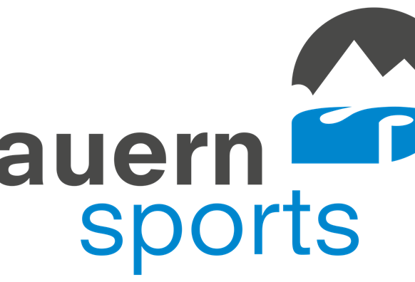 Ein modernes Logo von „Tauern Sports“ in Schwarz und Blau. Es zeigt stilisierte Berge und Wasser, die die Natur- und Sportaktivitäten widerspiegeln.