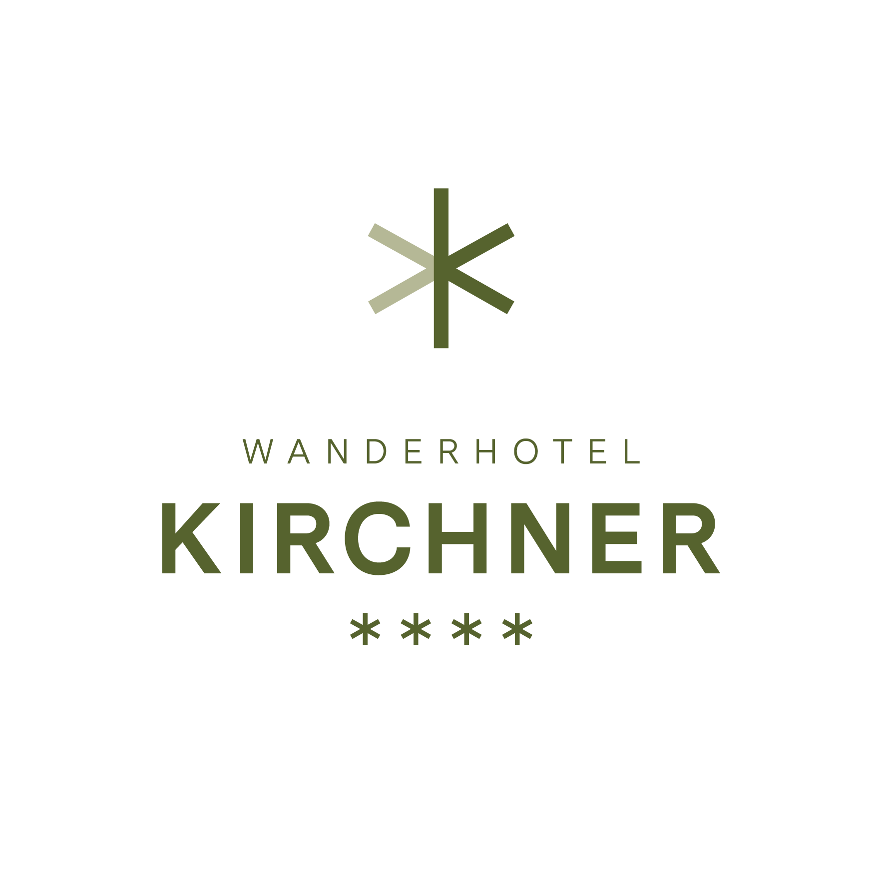 Ein modernes Logo des Wanderhotels Kirchner. Es ist klar und einfach gestaltet, mit einem neuen Schriftzug.