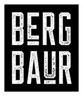A black logo with the text "BERGBAUR" in large, white letters. The font appears bold and striking.