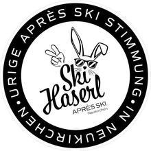 Ein Logo mit einem coolen Hasen in Sonnenbrille und dem Schriftzug „Ski Haserl“. Es steht für Après-Ski-Stimmung und fröhliche Veranstaltungen in den Neunkirchener Bergen.