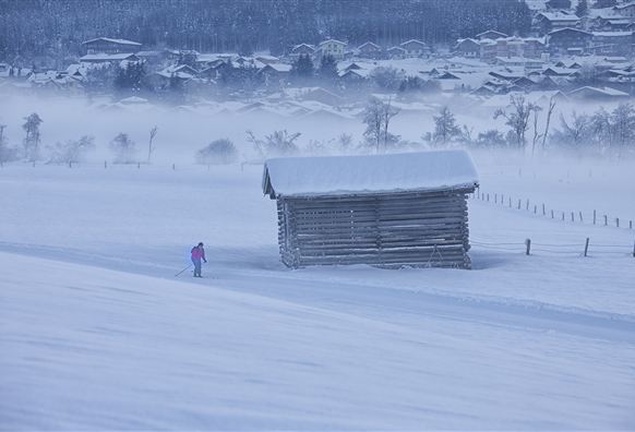 Langlaufen in herrlich ruhiger und traumhaft verschneiter Winterlandschaft